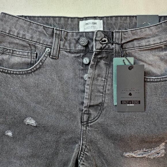 Only & Sons Men's Black Distressed Cut Off Jeans - Size S - Picture 2 of 8